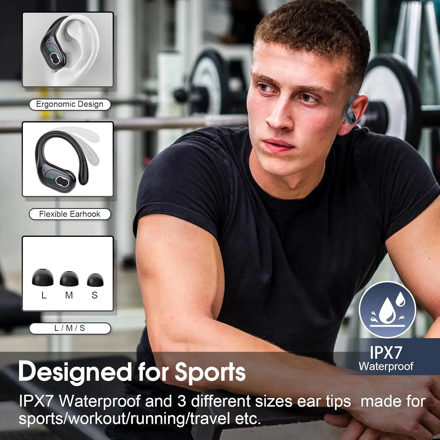 Auriculares HD65 TWS Bluetooth 6.0, auriculares deportivos inalámbricos con pantalla digital LED, sonido estéreo de alta fidelidad y cancelación de ruido, con micrófono HD.