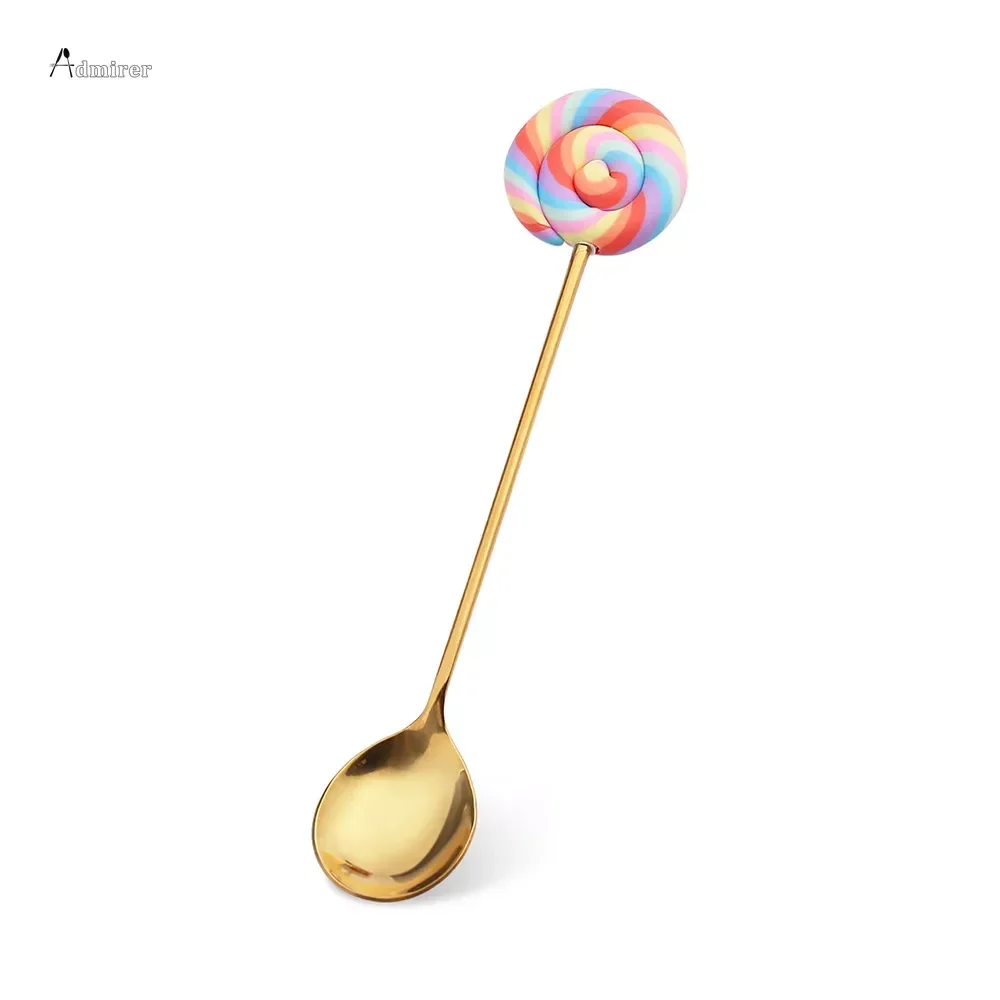 Stainless Steel Spoon Fork Cute Version Rainbow Lollipop Donut Macaron Dessert Spoons Fruit Forks Kids Set Kitchen Accessories