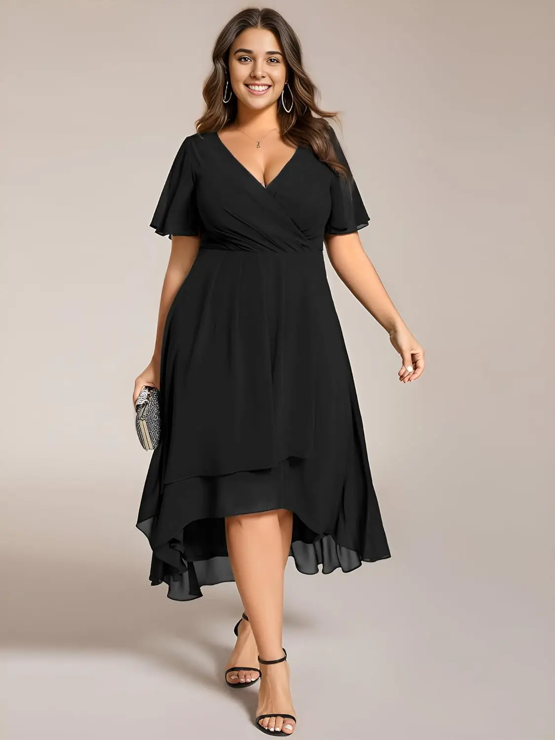 A Line da donna Curvy Chiffon pieghettato Plus Size abito Semi formale abiti da sposa party prom Dress evening beach summer