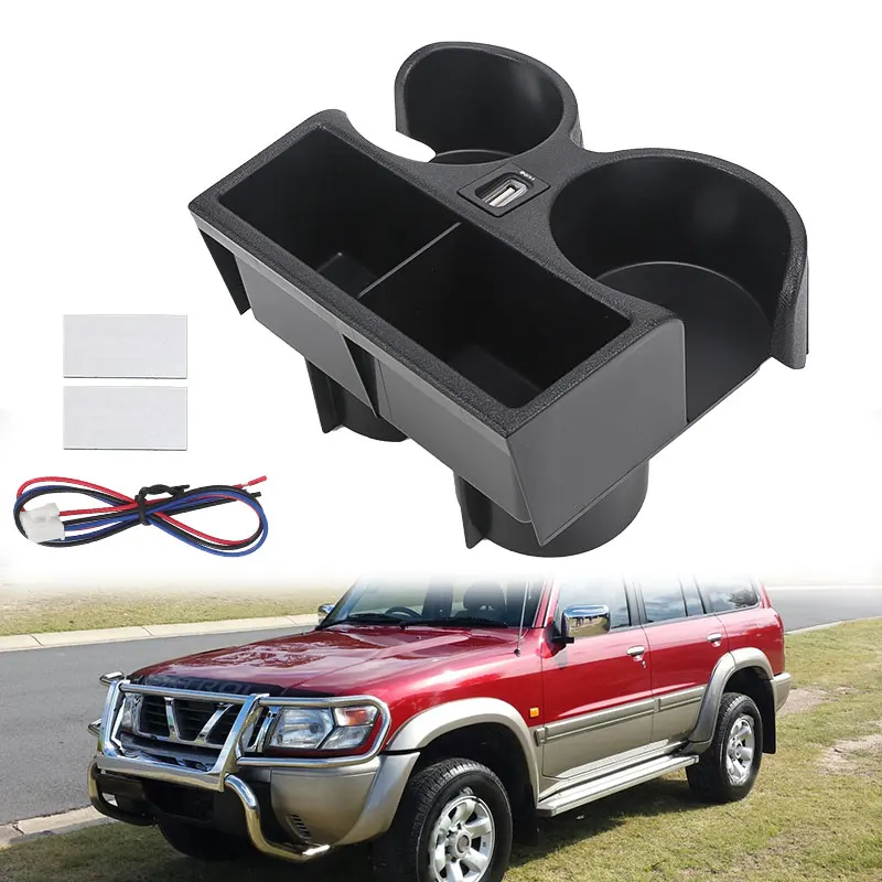 

FYE727069 Car Water Cup Holder With Type C Connector Port For Nissan Patrol Y61 1998 1999 2000 2001 2002 2003-2016 FYE727068