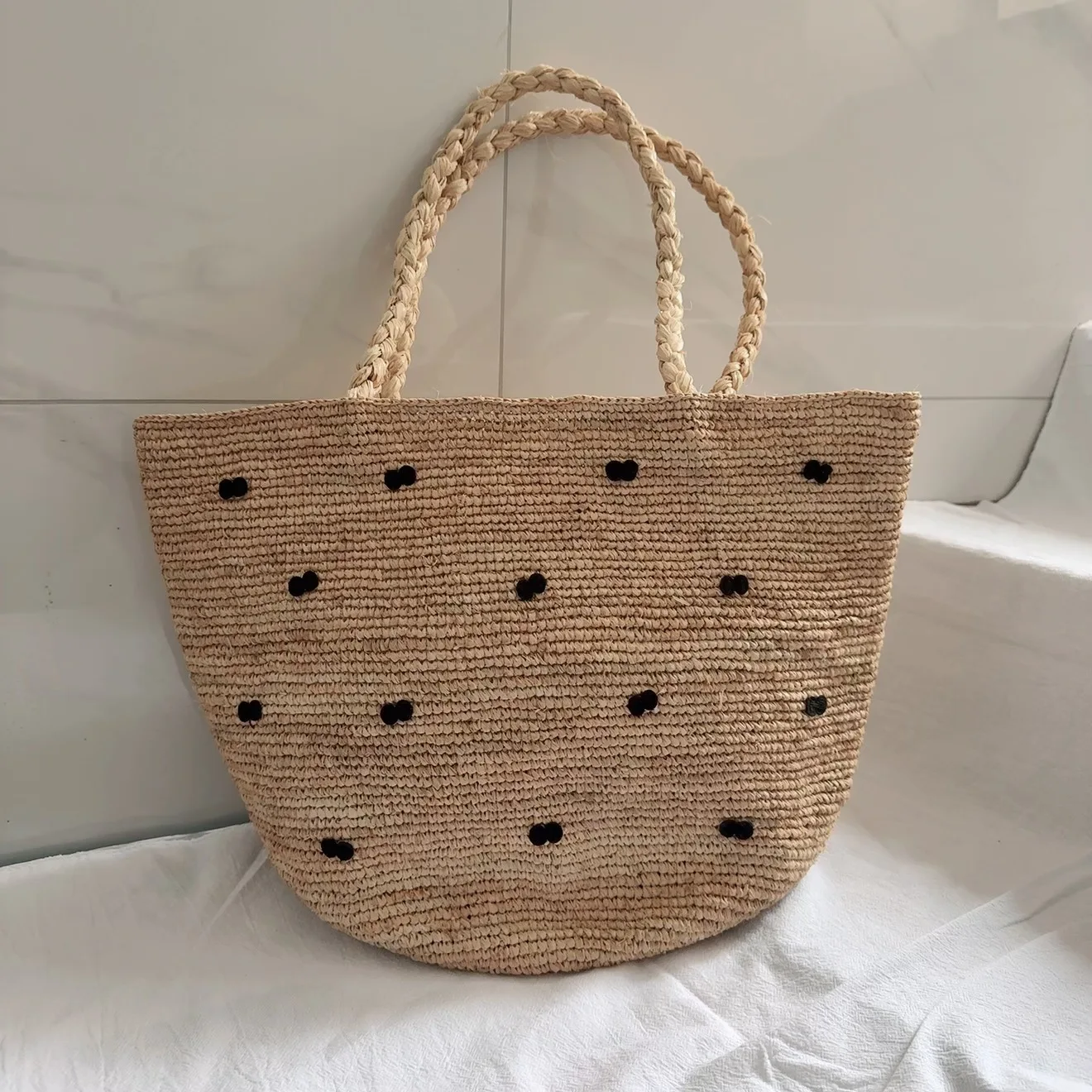 Picture 5: Raffia Straw Bow Decor Sun Hat Tote Bag Set Natural Handmade Beach Accessories Foldable Wide Brim Hat  Large Capacity Bag |