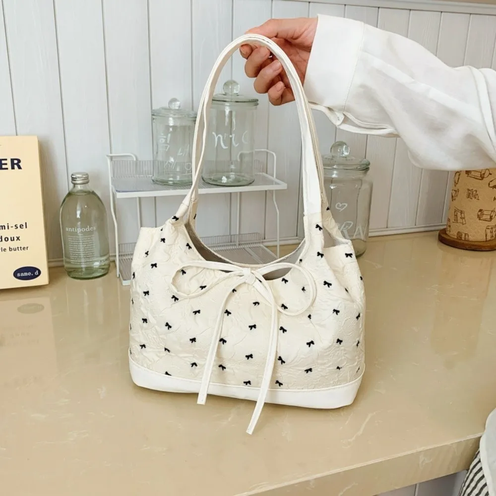Simple Style Bowknot Underarm Bag Versatile Design Portable Sweet Shoulder Bag Multi-functional Durable Contrast Handbags