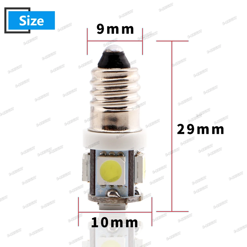 E10 Flashlight 10PCS DC 6V 6.3V 5050 5 SMD E10 LED Light Bulb Old Pinball Game Car Light Warm White Blue Red Amber Green Pink