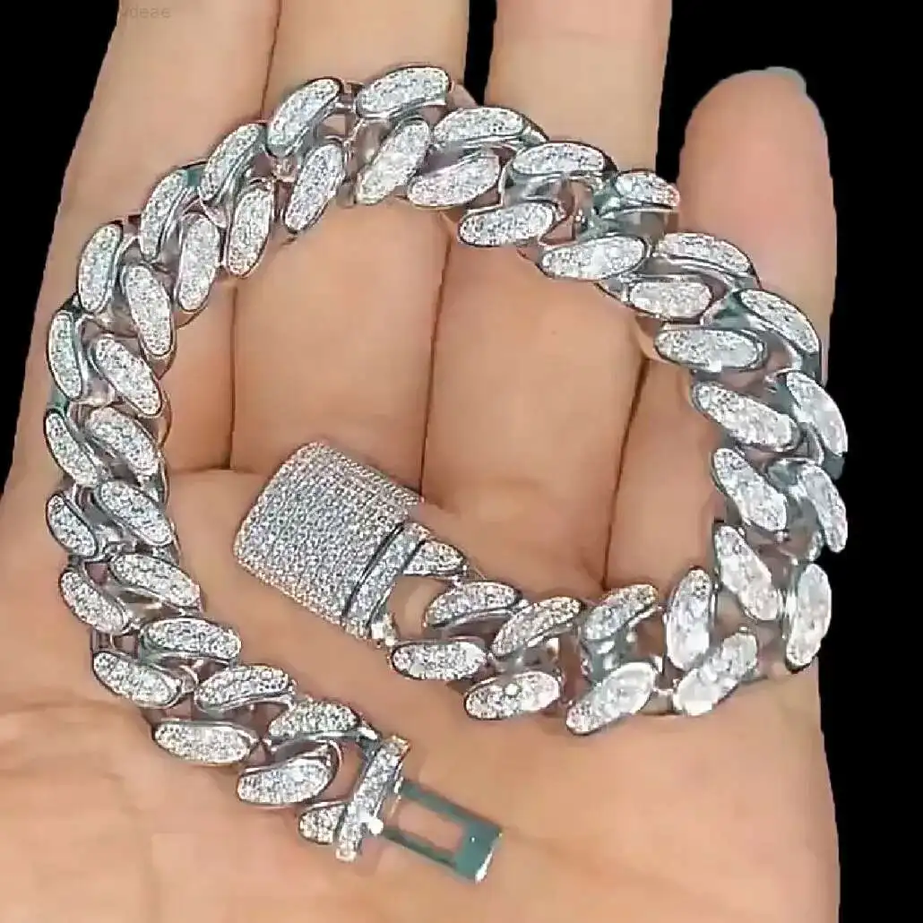 

Moissanite Cuban Bracelet 925 Sterling Silver Cuban Link Chain Iced Out 8mm Dope Moissanite Cuban Chain