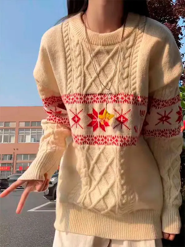 

Мужской вязаный свитер Cleanfit с круглым вырезом, вязаный косами, в американском стиле, для пар, шерстяной, в стиле Fair Isle Wind