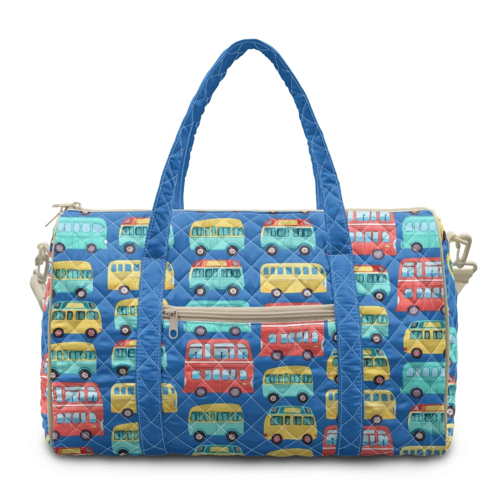 Coloranimal Vintage Bus Print Weekender Bag Polyester Large Capacity Travel Duffel Bags for Sports New Trend