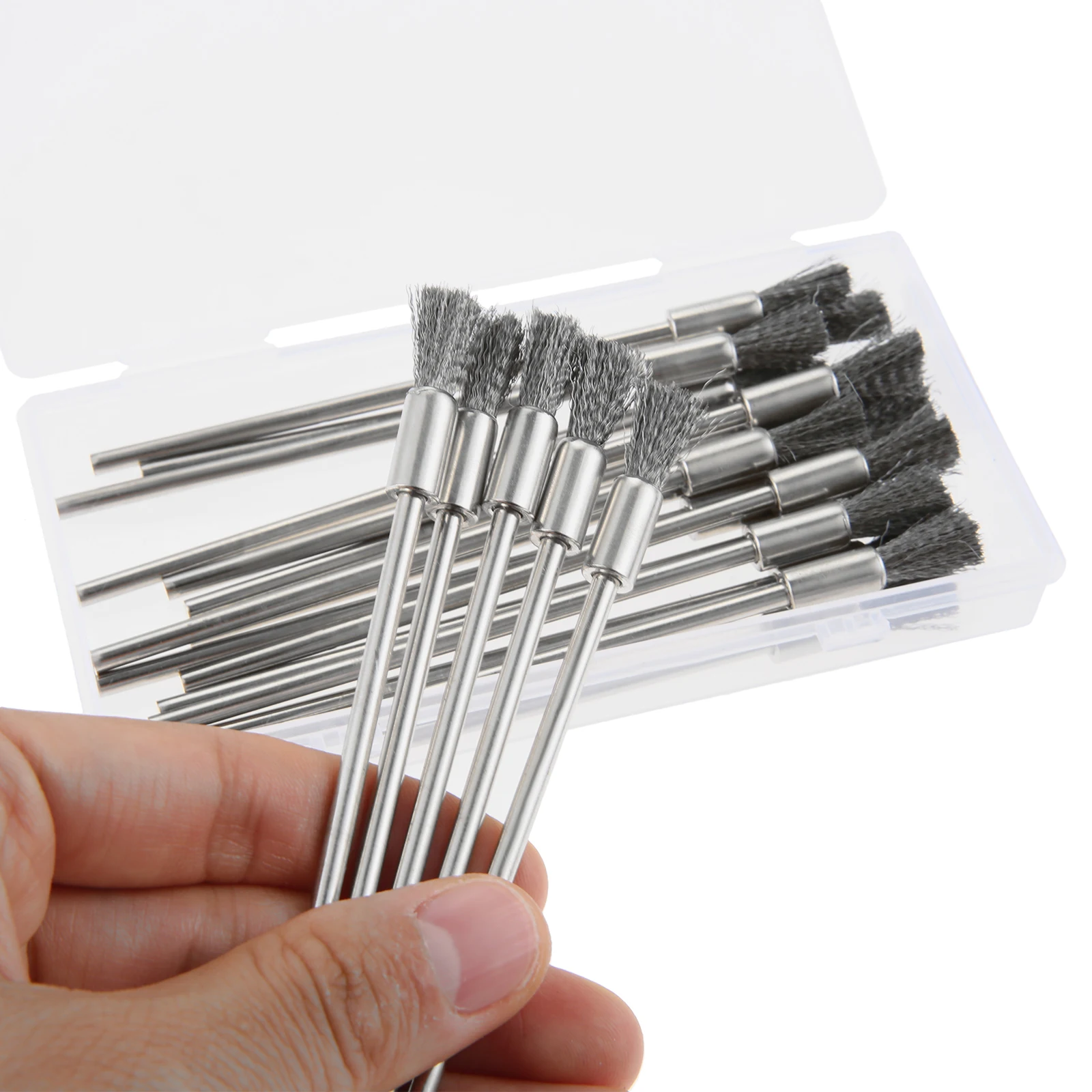 20 Pcs Extended Shank End Brushes 1/8'' Extra Long Shank Pen Shape Rust Paint Removal Bits Wire Brush for Rotary Tools Polishing