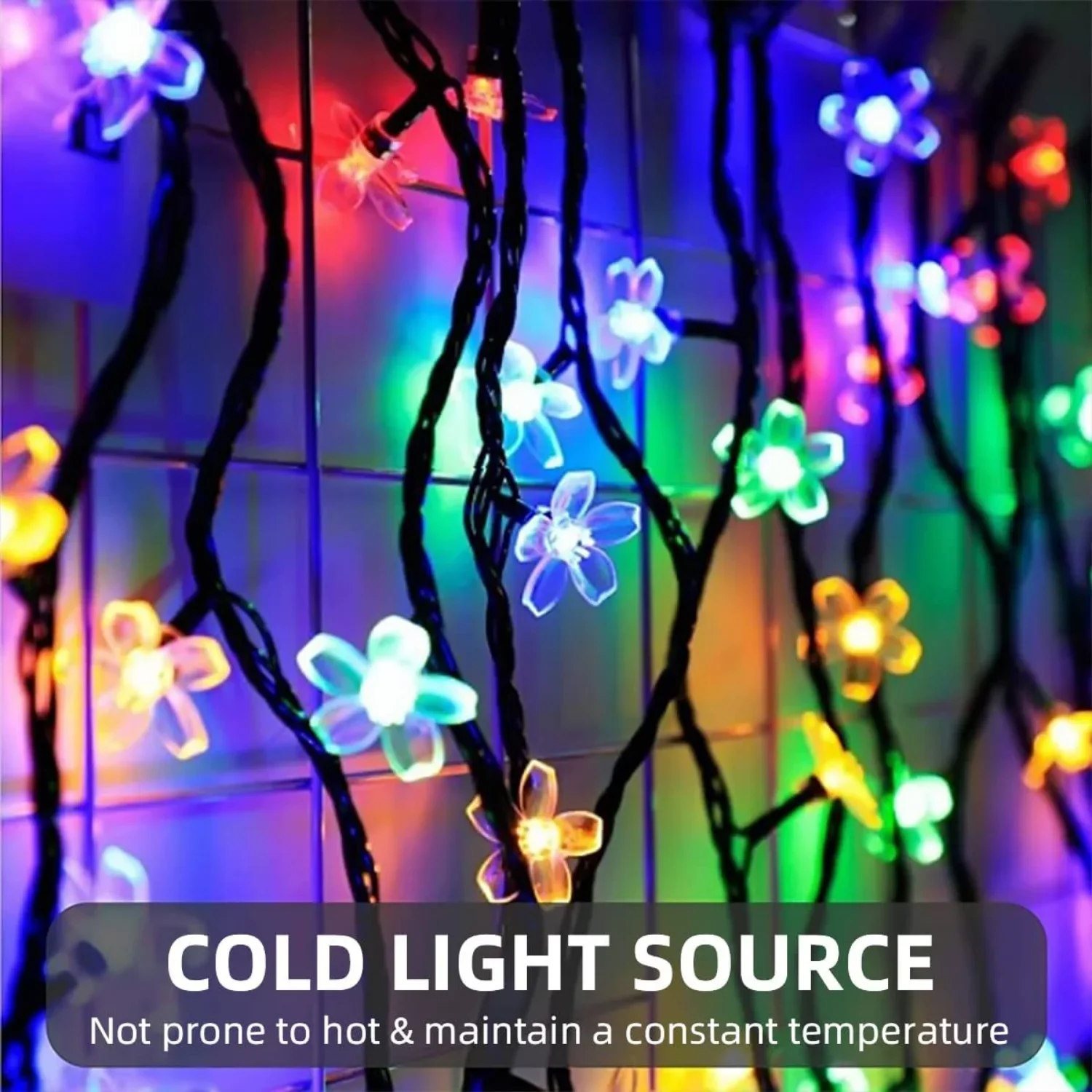 Solar Purple Cherry Blossom String Lights 8 Function, Courtyard Balcony Outdoor Camping Decoration Light String