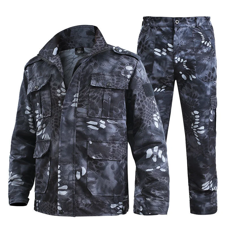 Spring Outdoor Black Python Pattern Camouflage Suit Fishing Protection Sets Wear-resistant Overalls Labor Protection Clothing