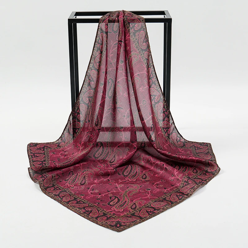 Syal Sutra Mewah 70*70Cm Ikat Kepala Selendang Wanita Gambar Cetak Paisley Retro Persegi Syal Rambut Kecil Jilbab Sapu Tangan Wanita
