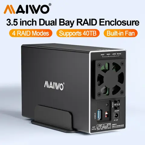 MAIWO 2 베이 HDD 도킹 스테이션 SATA-USB 3.0 하드 드라이브 도킹 스테이션(4개의 RAID 모드 케이스 포함 3.5인치 하드 드라이브 케이스용)