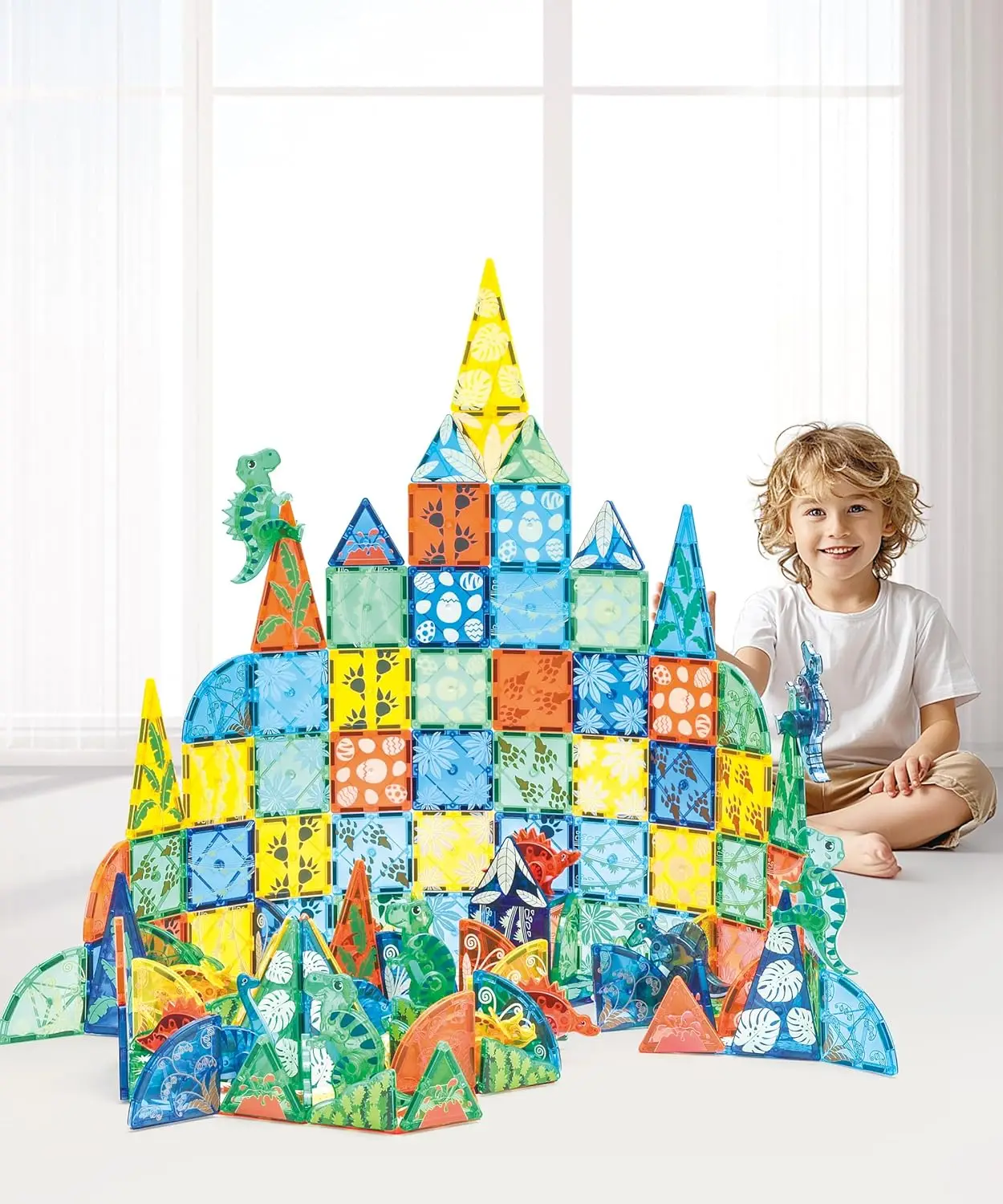 Ensemble de carreaux magnétiques dinosaure 106 pièces, blocs de construction magnétiques, jouets du monde Dino, TEM authentiques, carreaux magnétiques animaux pour les tout-petits B