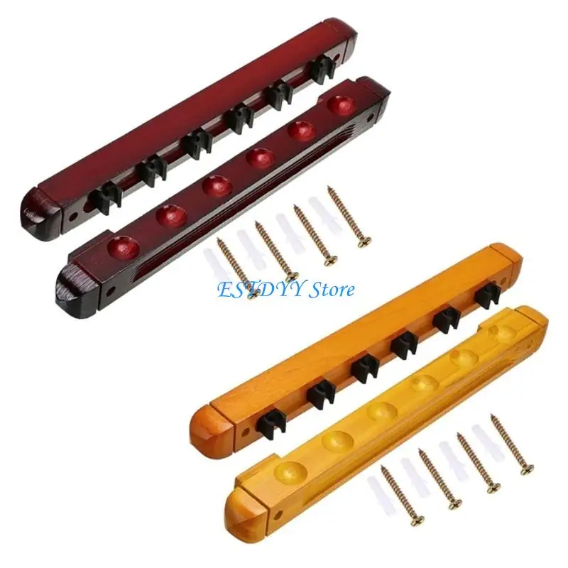 

G6DE Wall Mounted Hardwood Billiard Pool Cue Rack, 6pcs Locating Clip Holder Cue Rack