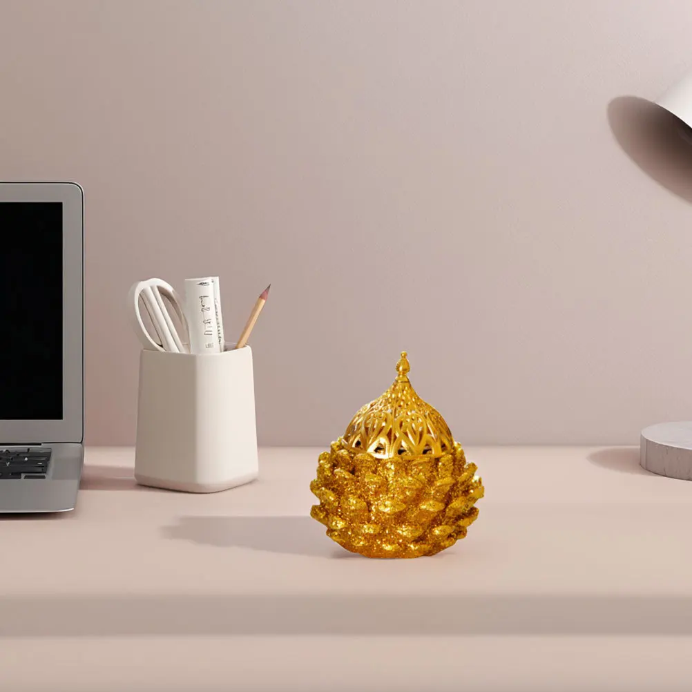 

Golden Pinecone Incense Burner European Resin Metal Aroma Diffuser For Home Office Spa Arab Bakhoor Cone Holder Creative Alloy