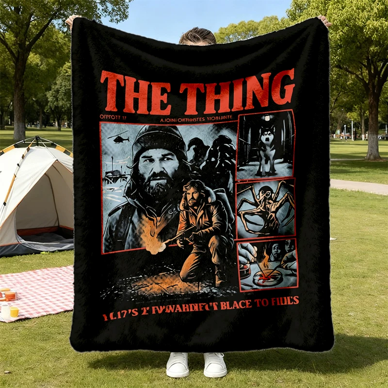 The Thing Movie Flannel Blanket, 80s Sci Fi Horror Flannel Throw, MacReady Film Lover Gift