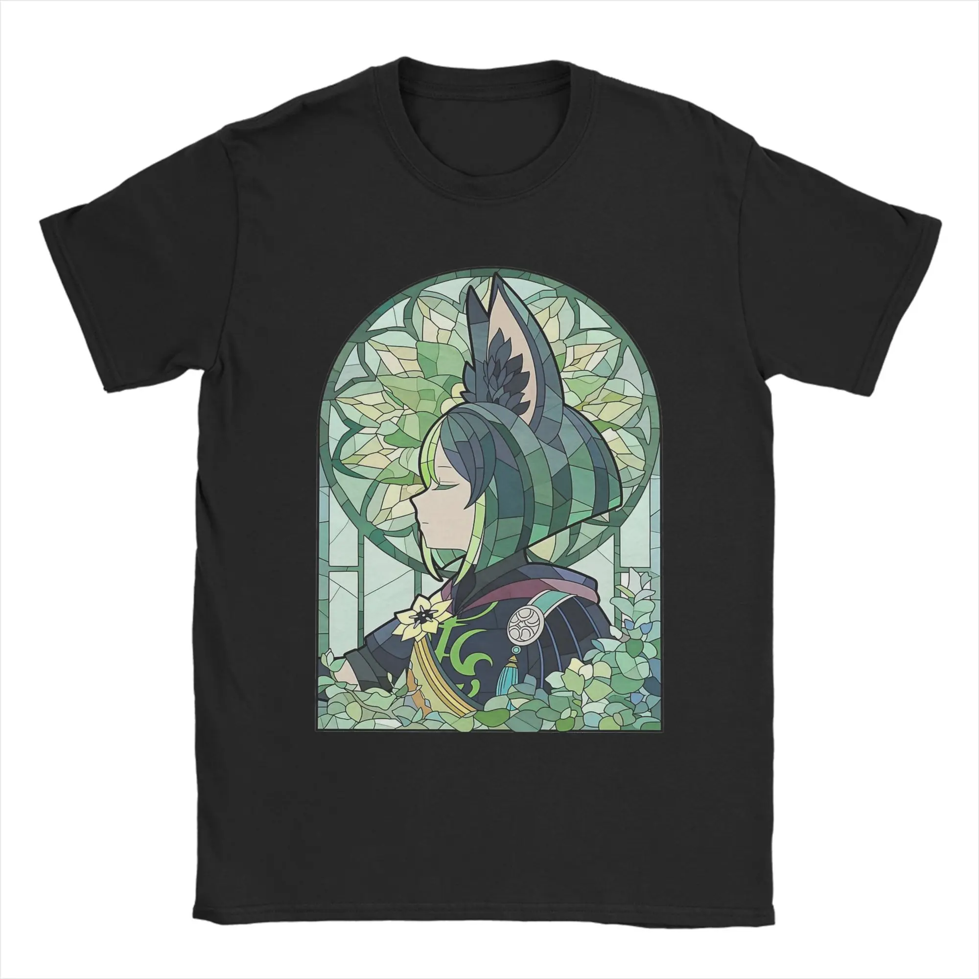 Men's T-Shirts Stained Glass Tighnari Genshin Impact Funny Pure Cotton Tees Short Sleeve  T Shirt Crew Neck Clothing Plus Size