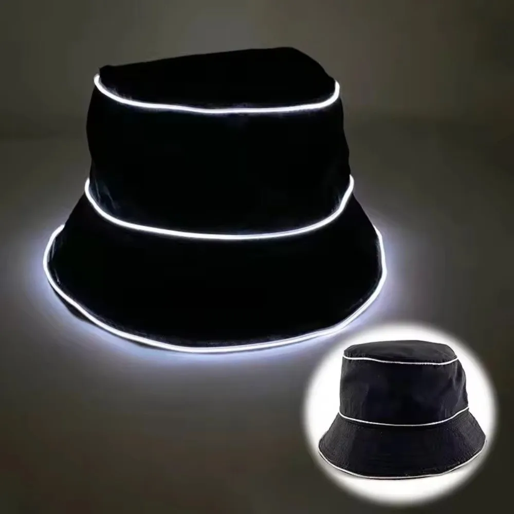 Polyester LED Bucket Hat Flashing Modes EL Wire Light Up Hat Costumes Accessory Battery Powered Flashing Glow Hat