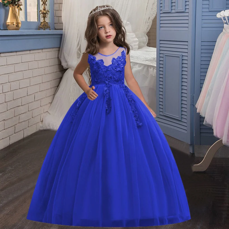 New elegant children long wedding dress puff sleeves princess Dress for girls costume 4-14 years children's clothing