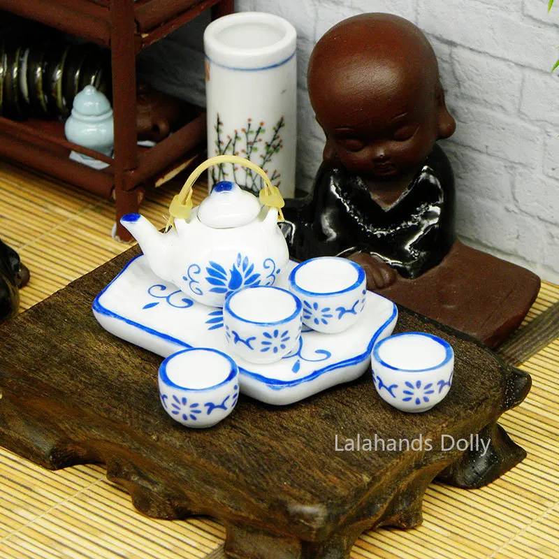 Dollhouse Miniature Kitchen Items Mini Ceramic Tea Set Teacup Food Play Scene Model for Dollhouse Furniture Accessories