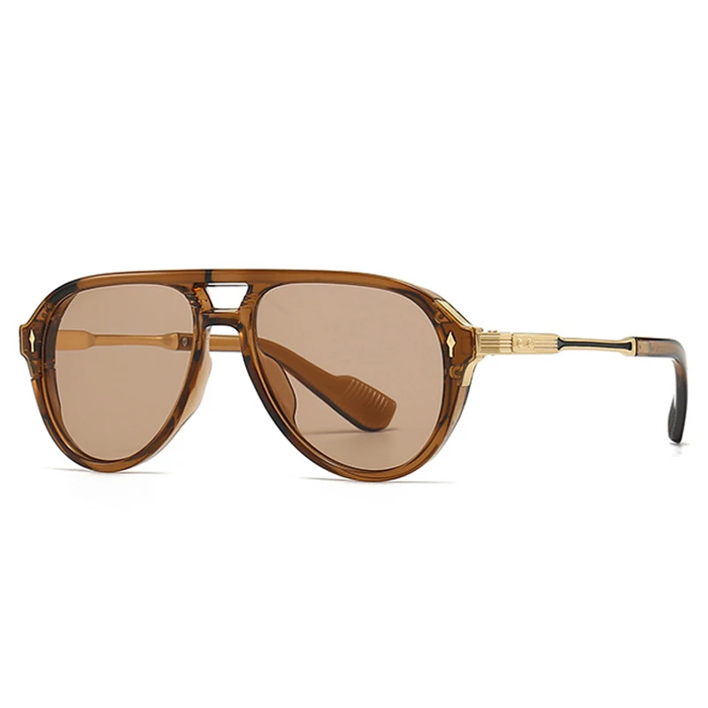 SHAUNA Retro Dubbele Bruggen Pilot Mannen Zonnebril Modemerk Designer Shades UV400 Trending Klinknagels Vrouwen Luxe Zonnebril