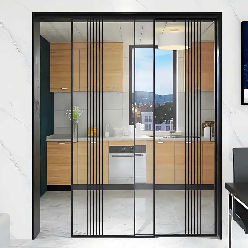 Kitchen Manual Narrow Aluminum Frame Glass Door CE Certification High Quality Sliding Doors Smoke Prevention Partition Doors