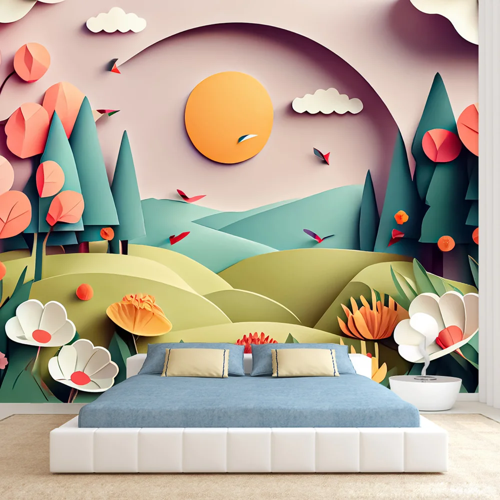 

Removable Peel and Stick Optional Contact Wall Papers Home Decor 3d Wallpapers for Bedroom Walls Kids Baby Cartoon Tree TV Panel