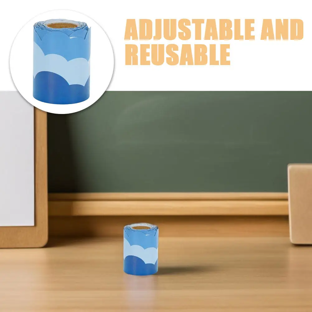 7.5cm X 15M Blue Sky Border Stickers Cloud Shaped Self Adhesive Bulletin Board Trim for Classroom Blackboard Wall Decoration
