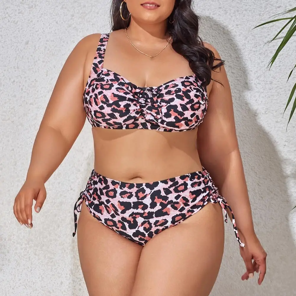 2Pcs/Set Bathing Suit Attractive Printed Wireless Split Swimsuit Two-piece Women Bikini