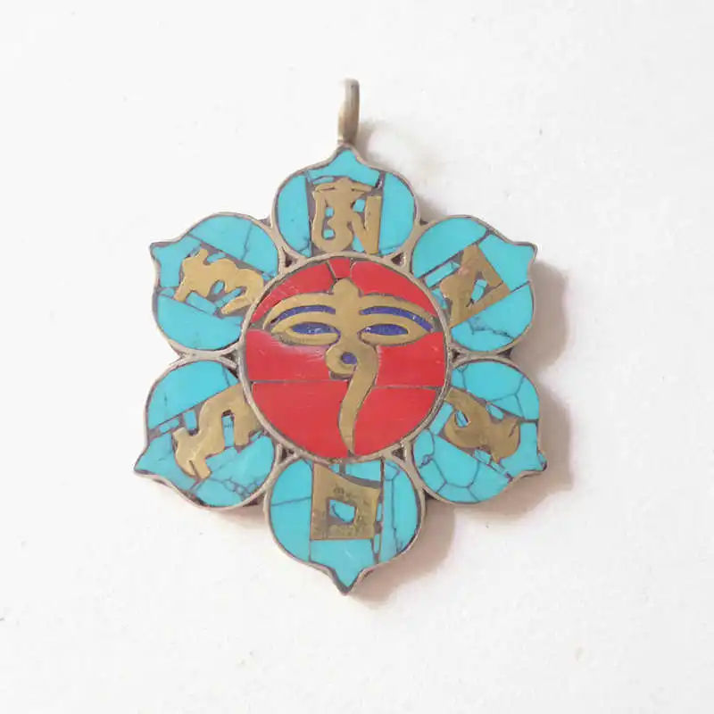 

TBP041 Tibetan Six Words Mantras Buddha Eye Amulets Nepal Flower Pendants