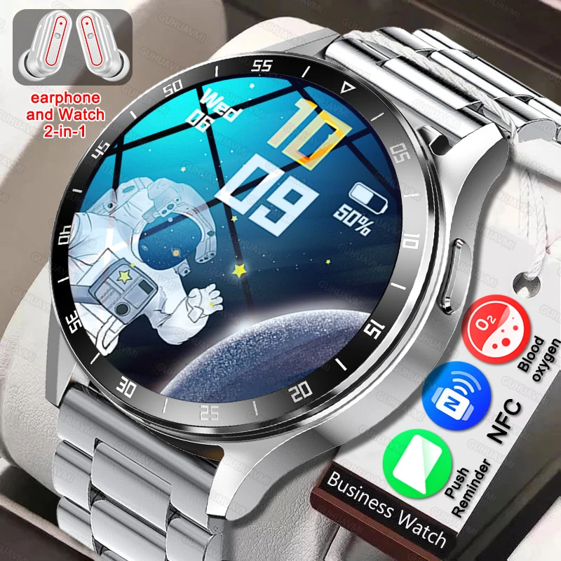 2024 New NFC Smartwatch Men 2 in 1 Wireless Bluetooth Earphone Blood Pressure Heart Rate Testing Sport Waterproof Smart Watches