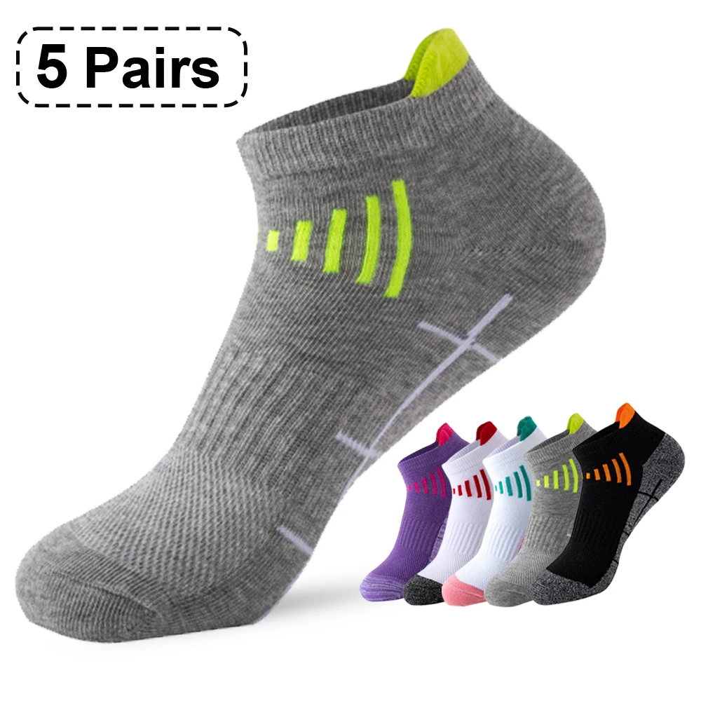 Calcetines deportivos para hombre y mujer, medias cortas con cojín de tobillo, resistentes al desgaste, antideslizantes, informales, para correr y baloncesto, 5 pares por lote