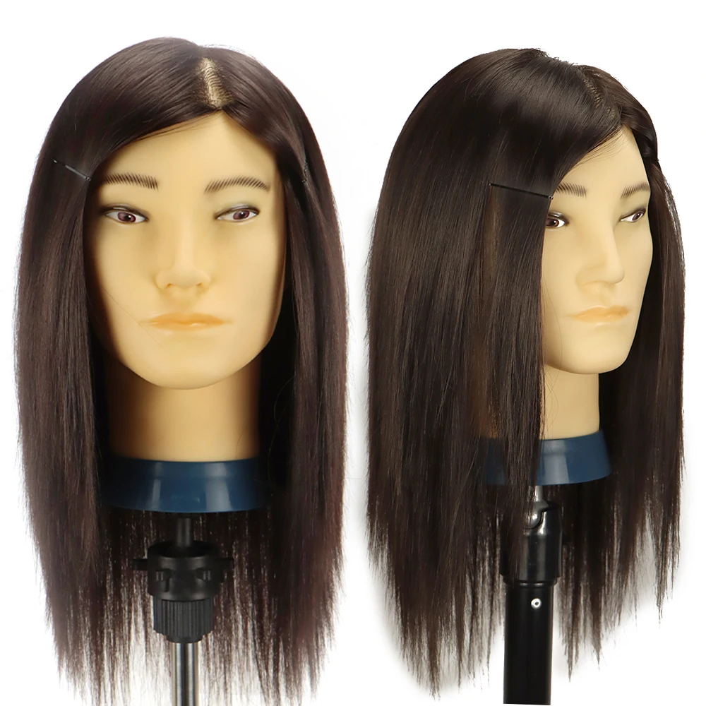 16inch Male Mannequin Head With 100% Synthetic Hibre Hair For Hairdressers Salon Hairdressing Male Training Heads For Cutting