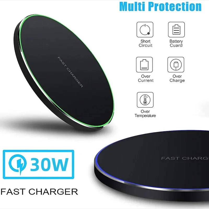 30W Fast Wireless Charger Pad for iPhone 14 13 12 11 Pro Max Samsung Galaxy S22 S21 S20 S10 S9 Xiaomi Wireless Charging Station