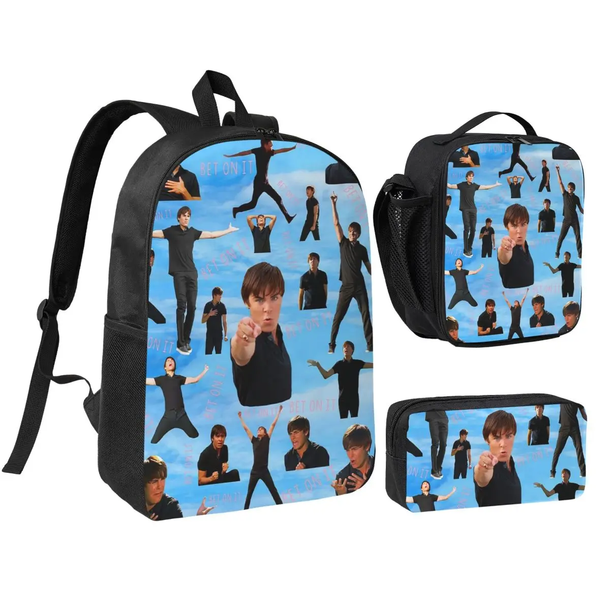 

Zac Efron Troy Bolton Bet On It High School Musical Backpack BookBag School Bag Laptop Shoulder Bags 3ps Lunch Bag Pencil Case