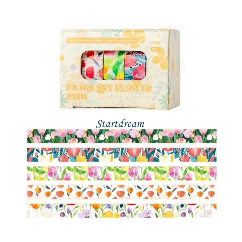 Flower Decorative Tape Adhesive Paper Tape for Notebook Journal Photo Album K92C
