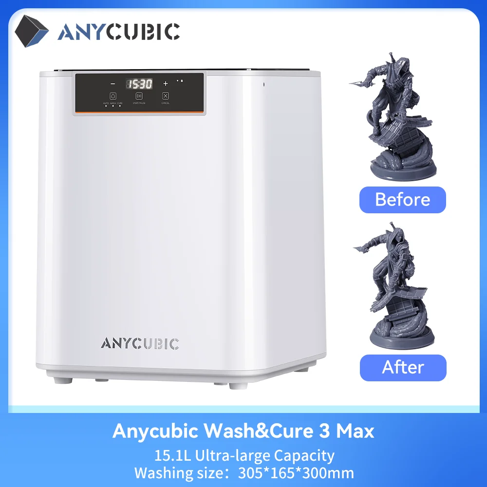 

ANYCUBIC Wash & Cure 3 Max Printed Model Washing and Curing Machine Cleaning Size 434*434*556mm For Large LCD Resin 3D Printer