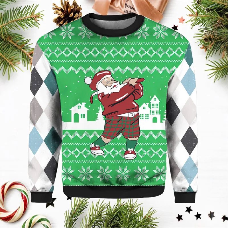 Lelijke 3D-kersttrui bedrukt casual sweatshirt met lange mouwen en ronde hals trui grappige jas vakantie unisex jas nieuw