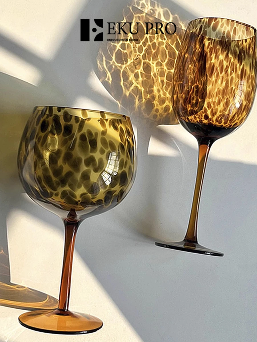 Vaso de Vino EKU Pro American Highball con Diseño de Leopardo, Material de Cristal, Estilo Vintage, para Uso Doméstico, Copa para Vino Tinto