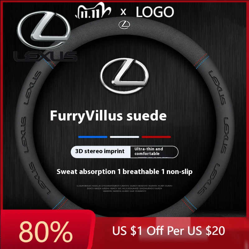 

2026 Hot Interior Stickers Car Suede Leather Steering Wheel Cover For Lexus F Sport ES200 ES300 RX300 LS500h GS250 GS300 IS300 C
