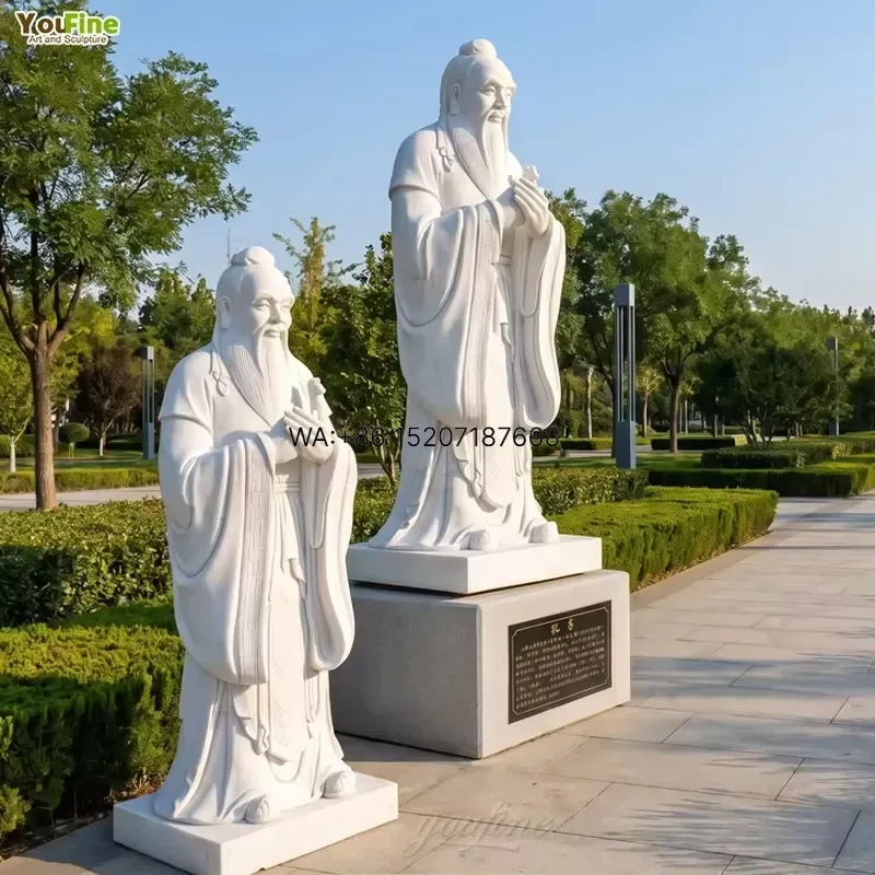 Wmwmnu Hand Carved White Marble Confucius Statue Life Size Ancient Chinese Sage Figure for Outdoor Garden Temple Decoration