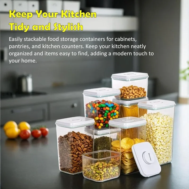 Airtight Food Storage Containers Set with Lids - Stackable BPA-Free Containers for Kitchen Pantry Organization, Ideal for Cereal