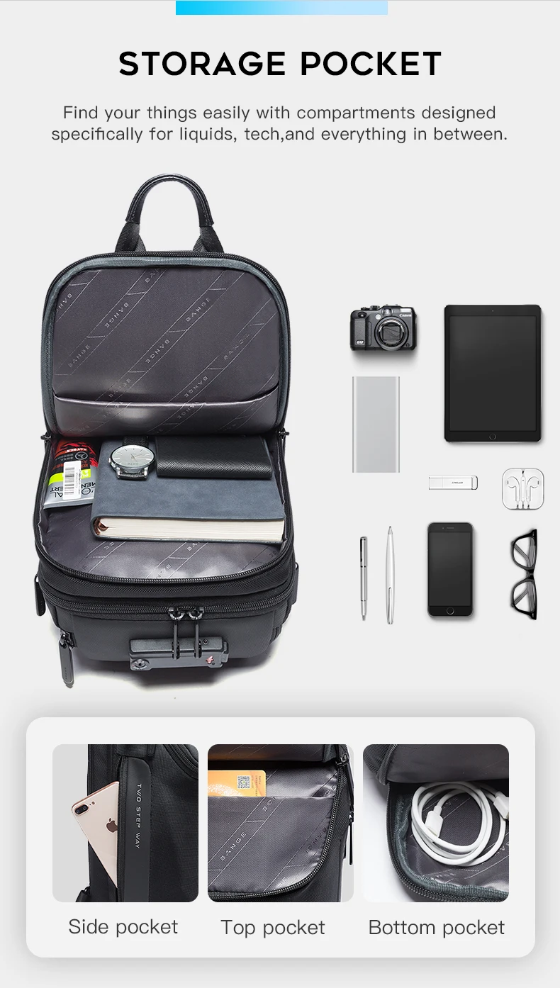 BANGE Neues Modell Class Song Herren Business Anti-Diebstahl Umhängetasche mit USB-Anschluss, Leichte Outdoor Herren Crossbody Brusttasche – Detail 3