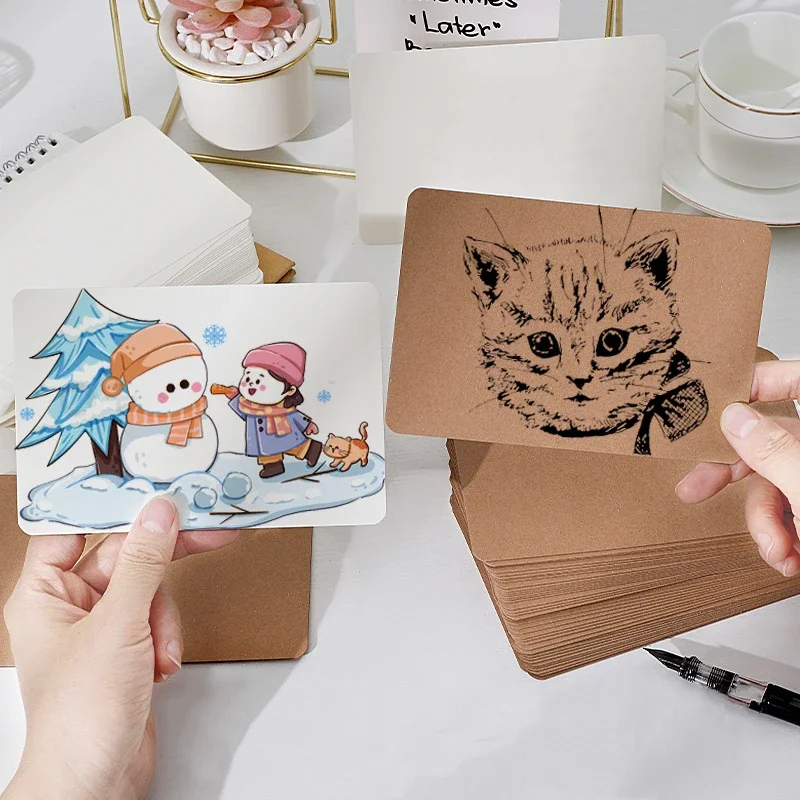 15/30/60pcs Blank Card Kraft Paper 12.6x7.6cm Retro Double Sided Word Card DIY Postcard Gift Greeting Invitation Message Card