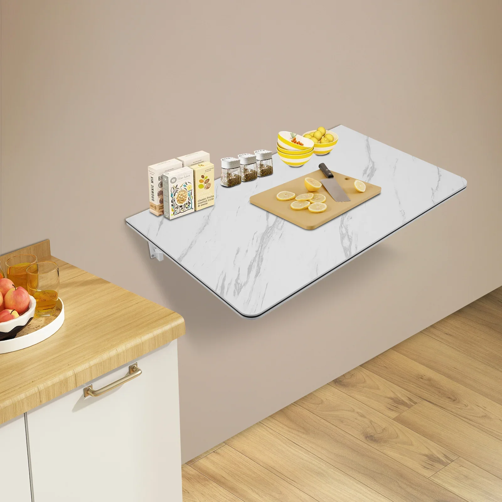 

Wall-Mounted Folding Desk, White MDF with Metal Brackets, Space-Saving and Sturdy, 66.14 lbs Load, Perfect for Home, Office, and