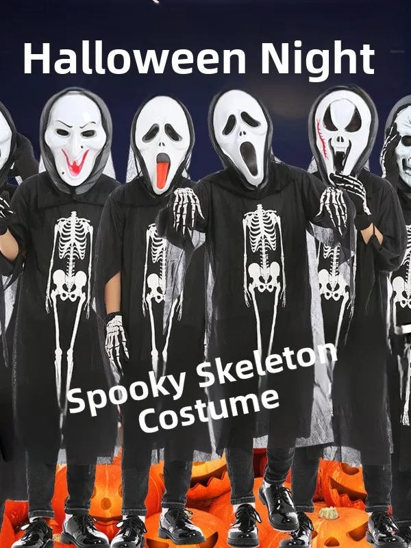 

Halloween Skeleton Suit Set Horror Theme Children's Adult Costume Full Set Stage Performance Traditional Chinese Clothing