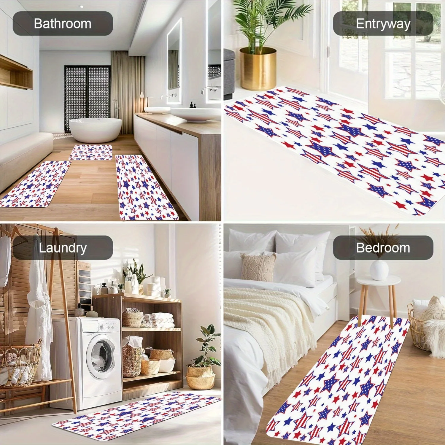 

1PC Stars$Stripes Pattern Kitchen Rug Non-Slip Door Mat Pop design Bathroom Rug Bath Mat Carpet for Home Sink Laundry ecoreeree