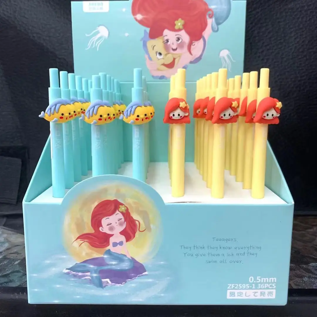 36PCS Disney Korean version of silicone ballpoint pen cartoon princess press gel pen press pen office simple signature pen gift