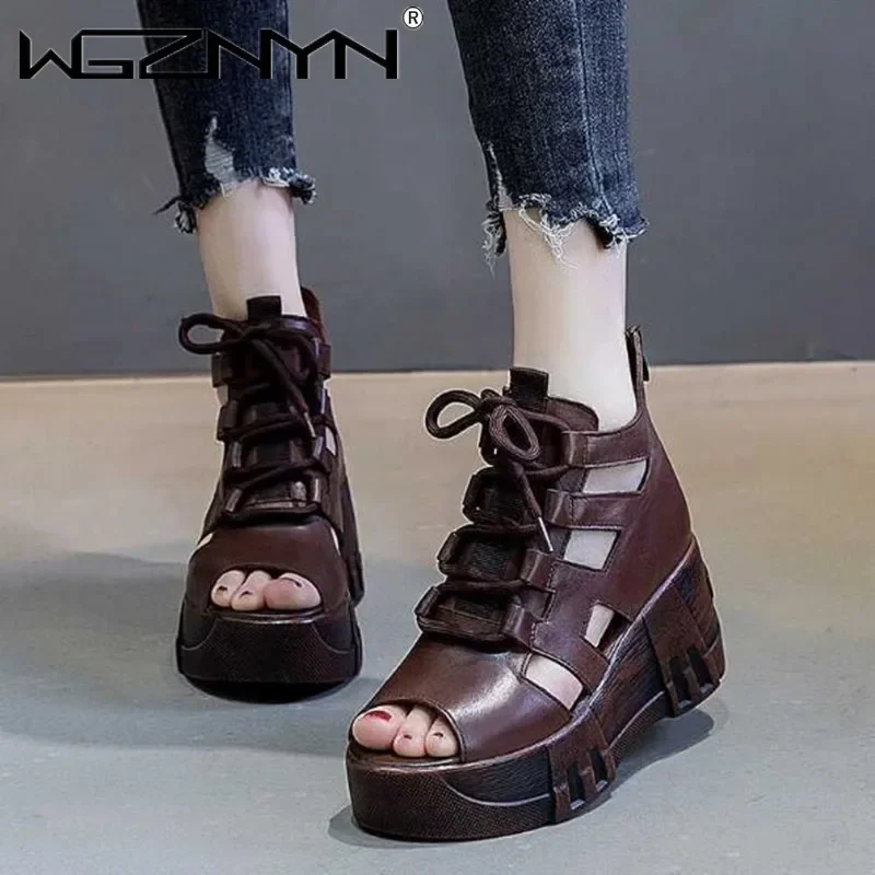 NEW Fish Mouth High Quality Soft PU Leather Summer Roman Shoes Women Sandals Platform Heighten Shoe Wedges Sandals open toe shoe