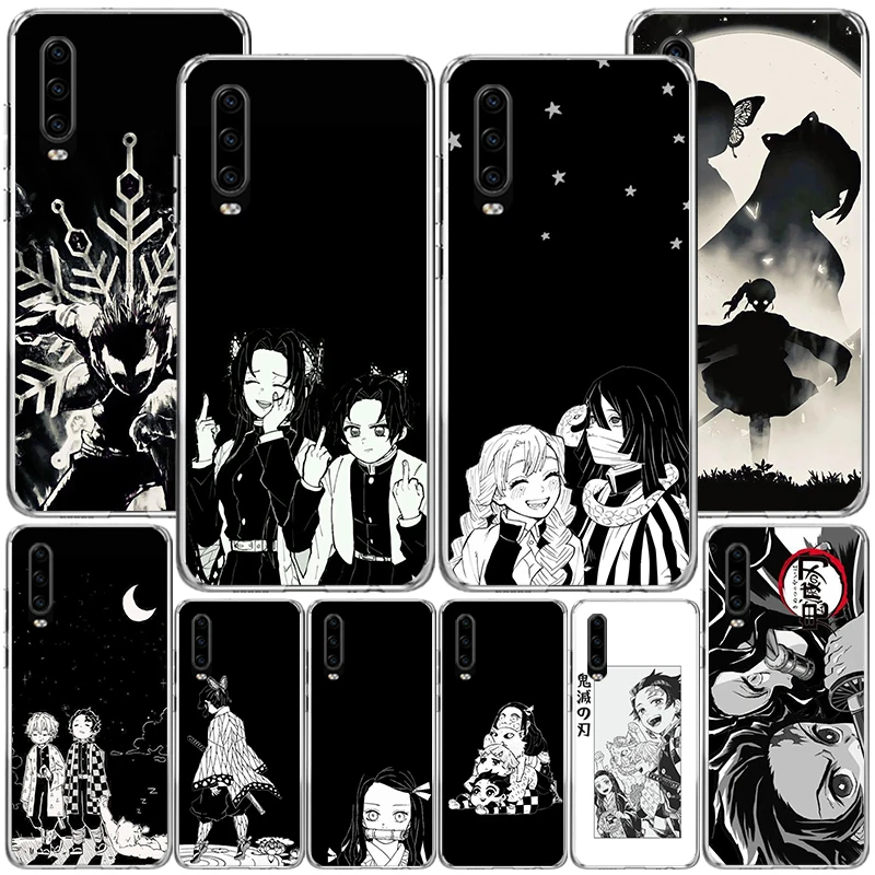 Black White Demon Slayer Phone Case For Huawei P40 P30 P20 P10 Lite Mate 20 10 Pro P Smart Z Y5 Y6 Y7 Y9 Personalized Print Cove