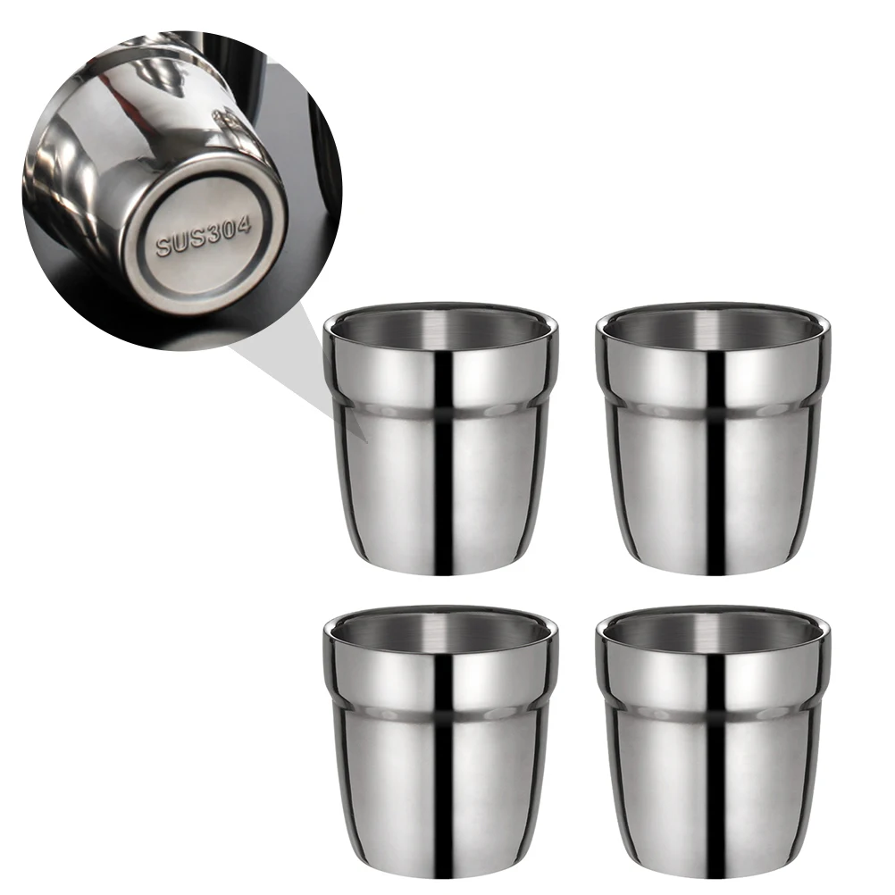 

4 Pcs Double Layer Thickened Kids Water Anti Scald Portable Tea Stainless Steel Cup Thickened Cup Coffee Beverage Glass
